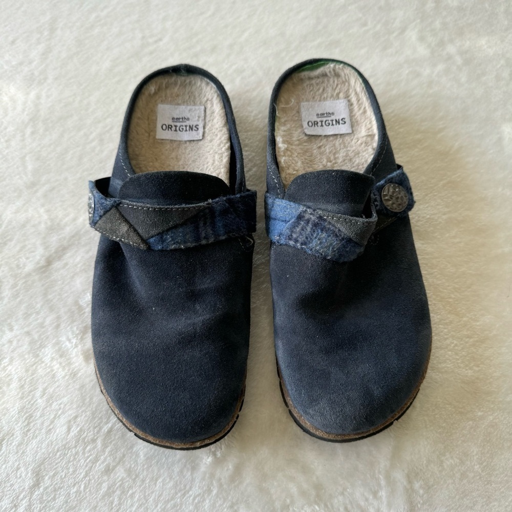 Earth Origins Warm Lined Suede Essential Eloise Clogs in Blueberry